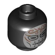 Minifig Head Death Eater, Silver Mask, Black Eyes, Copper Decorations / Silver Markings