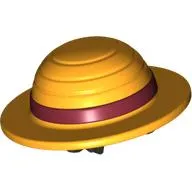 Straw Hat with Black Hair, Dark Red Band pattern