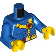 Torso Muscles Outline and Yellow Shoulder Strap and Belt with X-Men Logo Buckle, Print, Blue Arms, Yellow Hands
