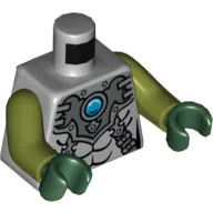 Torso Silver Armor with Straps and Blue Round Jewel (Chi) Print, Olive Green Arms, Dark Green Hands