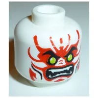 Minifig Head General Kozu, Lime Eyes, White Fangs, Red Face Markings, Mouth, Cheek Lines Print