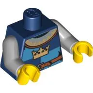 Torso Gold Crown on Dark Blue, Medium Blue Quarters, Collar Print, Light Bluish Gray Arms, Yellow Hands