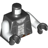 Torso Leather Jacket, Grey Muscle Chest, Skull Belt Buckle, Chain Necklace, Zipper Pockets Print (Lobo), White Arms, Black Hands