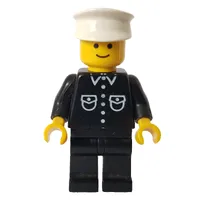 Man, Black Shirt with Buttons and Pockets, Black Legs, White Hat