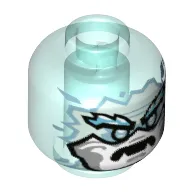 Minifig Head White Face with Medium Azure Edge, Eyes, Angry, Fangs