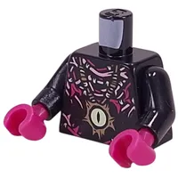 Torso, Yellowish Green Eye Pendant on Nougat Necklace, Magenta/Pink Tentacles print, Black Arms, Magenta Hands