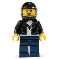Race Driver - Black Torso, Jacket, Dark Blue Legs, Black Helmet