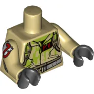 Torso Jumpsuit, Slimed with 'P.V.' ID Badge Print, Tan Arms with Ghostbusters Logo, Black Hands