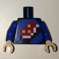 Torso Shirt with Pixelated Porkchop Icon on Blue Background Print, Dark Blue Arms, Light Nougat Hands