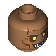 Minifig Head Orc, Reddish Brown Wrinkles, Eyeshadow, Yellow Eyes, White Sharp Teeth, Smile / Angry Print