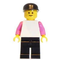 White Torso, Dark Pink Arms, Black Legs, Black Cap
