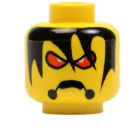 Minifig Head Stingray, Red Eyes, Frown, and Messy Hair Print [Blocked Open Stud]