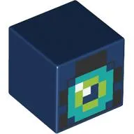 Minifig Head Special, Cube, Pixelated Lime and Dark Turquoise Eye Print