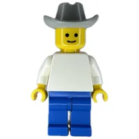 Man, Plain White Torso, Blue Legs, Light Gray Cowboy Hat