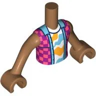 Minidoll Torso Boy with Medium Nougat Arms and Hands with Magenta/Coral Jacket, Medium Blue Trim, White Shirt, Orange/Azure Shapes print