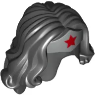 Hair and Tiara, Long Wavy, Silver Tiara with Red Star Print (Wonder Woman)