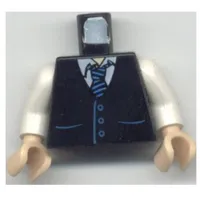 Torso Vest with Pockets and Blue Striped Tie Print, White Arms, Light Nougat Hands