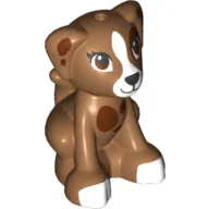 Animal, Dog, Small Sitting with Reddish Brown Eyes and Spots, Black Nose with White Blaze, Muzzle and Paws Print (Lara)