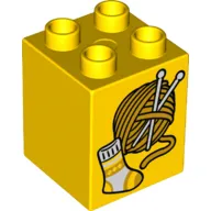 Duplo Brick 2 x 2 x 2 with Yarn, Knitting Needles And Sock Print