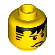 Minifig Head Johnny Thunder / Knight, Moustache Black Bangs and Sideburns, Cleft Chin Print