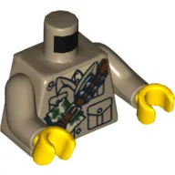 Torso Shirt with Ammunition Belt/Bandolier Print, Dark Tan Arms, Yellow Hands