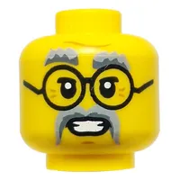 Minifig Head Dr. Saunders/Krux Light/Dark Bluish Grey Eyebrows, Moustache, Black Glasses / Dark Green/Dark Red Eye Mask, Thin Moustaches, Angry