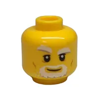 Minifig Head Merlok, Gray and White Beard, Thick Eyebrows, Right Raised Eyebrow, Dark Orange Cheek Lines Print