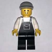 Man, Black Overalls, Light Gray Cap