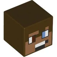 Minifig Head Special, Cube with Nougat Face, Reddish Brown/Medium Blue Eyes, White/Black Mouth print