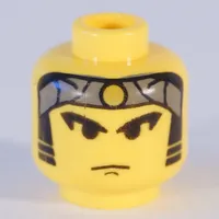 Minifig Head Ninja, Male Gray Bandana with Gold Dot, Eyebrows, Sideburns Print [Blocked Open Stud]