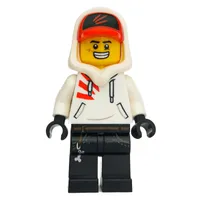 Jack Davids, White Hoodie with Hood and Red Cap, Angry / Large Grin