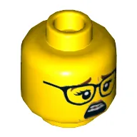 Minifig Head Paola, Reddish Brown Eyebrows, Glasses, Mouth Braces, Smile / Scared Print