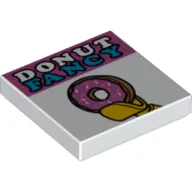 Tile 2 x 2 with 'DONUT FANCY' and Doughnut in Minifig Hand Print