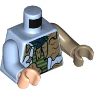 Torso, Odd Arms and Hands, Open Shirt, Muddy, Blue Neckerchief, Green, Brown, and Dark Tan Striped Undershirt Print, Left Bright Light Blue Arm and Light Nougat Hand, Right Dark Tan Arm and Hand