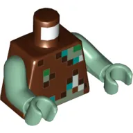 Torso Pixelated Green, Dark Brown, Dark Turquoise, and Sand Green Squares Print, Sand Green Arms and Hands
