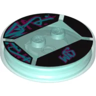 Function Brick Round 4 x 4 x 2/3 with 2 Studs and Light Blue and Pink 'WS' Print