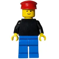 Man, Black Torso, Blue Legs, Red Hat