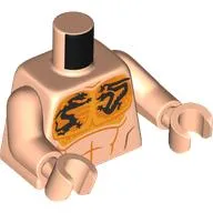 Torso, Bare Chest, Black Dragon Tattoo on Bright Light Orange Background print, Light Nougat Arms and Hands