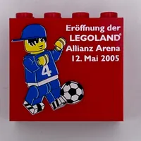 Brick 2 x 4 x 3 with 'Eröffnung der Legoland Allianz Arena 12. Mai 2005' Print