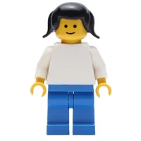 Female, Plain White Torso and Blue Legs, Black Pigtails Hair