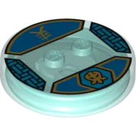 Function Brick Round 4 x 4 x 2/3 with 2 Studs and Gold Jay Symbol and Asian Character Print