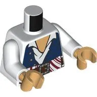 Torso, Dark Blue Vest, Buttons, White Shirt, Nougat Chest, Reddish Brown Belt, Dark Orange/White Sash print, White Arms, Nougat Hands