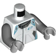 Torso Racing Jacket, Medium Azure 'e' Logo, Black Stitch-work Print, Dark Bluish Gray Arms, Light Bluish Gray Hands