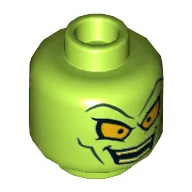 Minifig Head Green Goblin, Yellow Eyes, Mean Smile, Teeth Print [Hollow Stud]