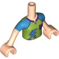Minidoll Torso Girl with Lime Shirt, Medium Azure Shoulders, with Purple Lines, Pocket, Lightning Bolt