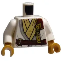 Torso, White/Tan Nina Robes, Reddish Brown Belt, Gold Clamp print, White Arms, Pearl Gold Hands