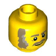 Minifig Head Chef Enzo / Horace, Dark Tan Eyebrows, Moustache, Dark Tan and Gray Sideburns, Stubble and White Pupils Print