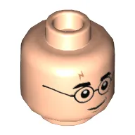 Minifig Head Harry Potter, Thin Glasses, Lightning Scar, Smirk / Angry Print