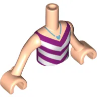 Minidoll Torso Girl with Magenta and White V-Stripe Top with Medium Azure Necklace with Heart Pendant Print, Light Nougat Arms with Hands
