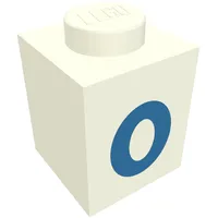 Brick 1 x 1 with Blue '0' Print (Bold Font)